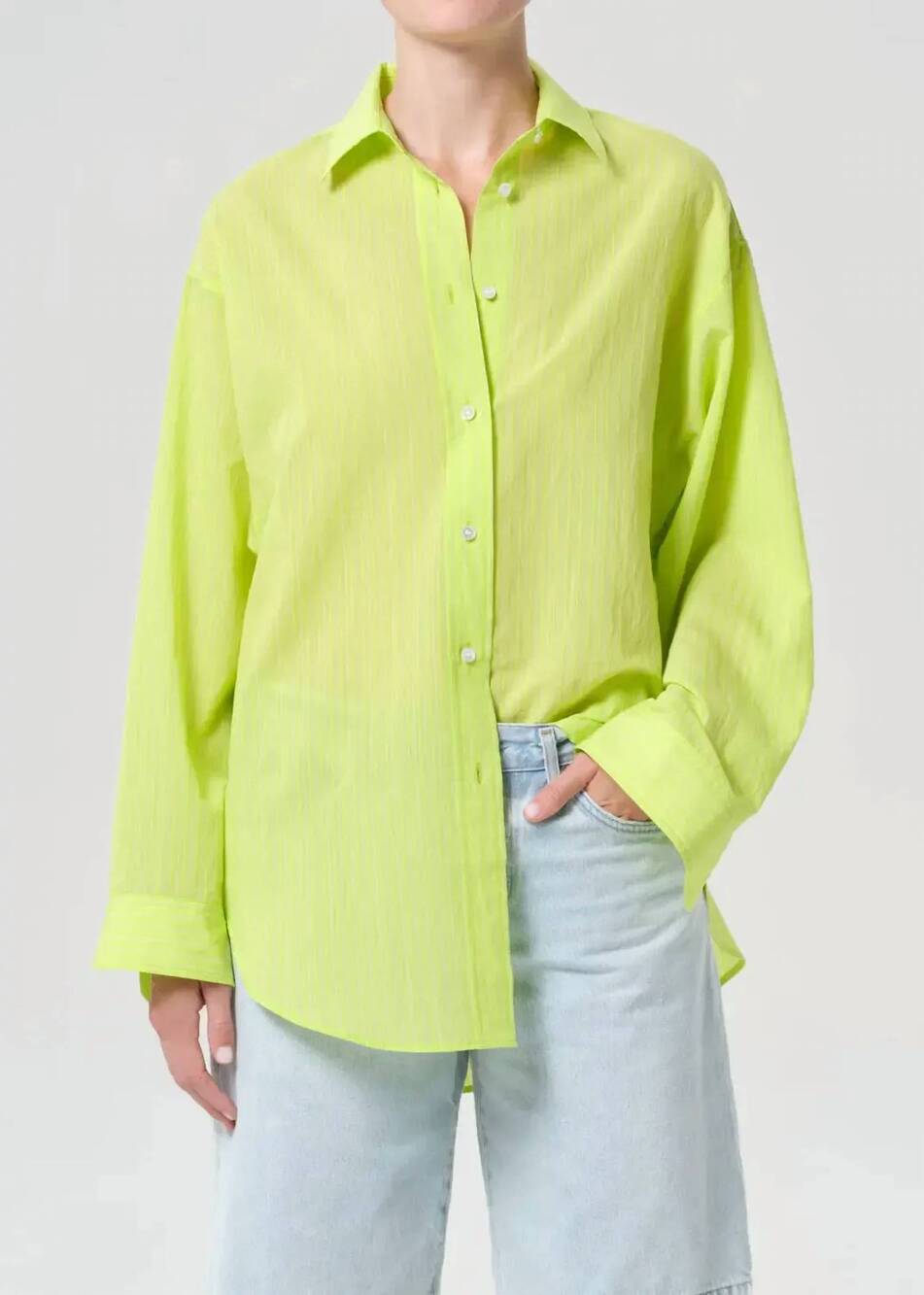 NEW AGOLDE sona button up shirt in chartreuse